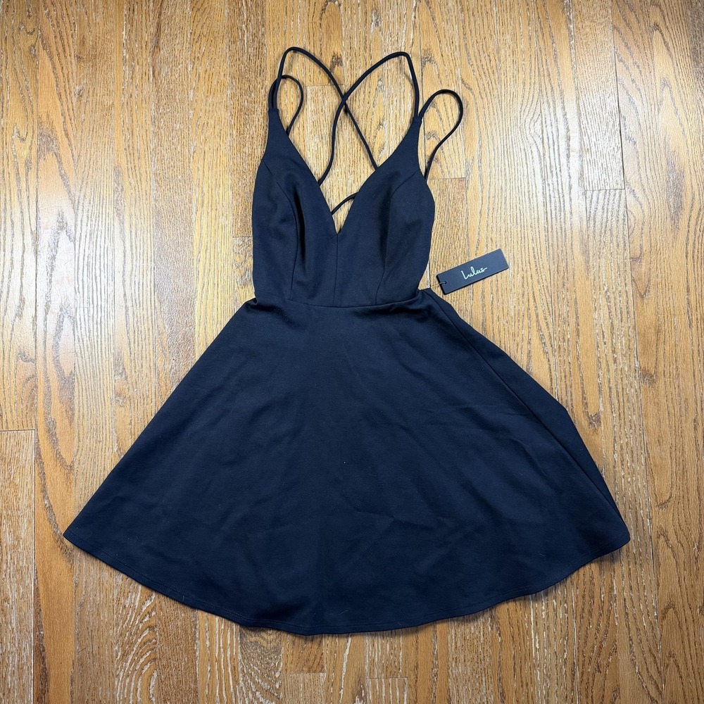 Lulus Dress Womens Small Black Strappy Fit Flare Mini Cocktail Party Skater
